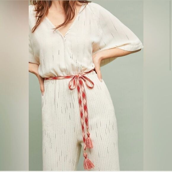 Anthropologie feather & bone ‘soleil’ jumpsuit pantsuit cream w striping small - Picture 4 of 11